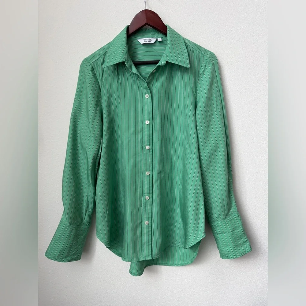 & OTHER STORIES Regular-Fit Long Sleeve Button Down Shirt Green Striped Size S